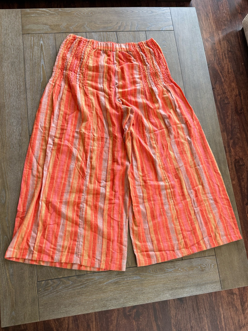 Free People Wide Leg Striped Pull-On Pants in Coral Orange - Picture 2 of 5